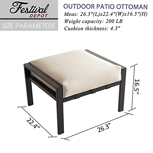 Festival Depot Outdoor Ottoman Patio Footstool with Cushion Small Seat Metal Furniture for Garden Yard Deck, Beige