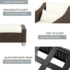 Festival Depot Patio Rattan Wicker Single Sofa Outdoor Sectional Chair with Removable Cushion Metal Frame All Weather Waterproof Furniture Seating for Garden Yard Lawn Pool (Beige)