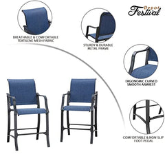 Festival Depot Patio Outdoor Bar Stool Height Dining Chair with High Textilene Backs Metal Frame Furniture for Pub Counter Deck Pool Garden Yar (Blue)
