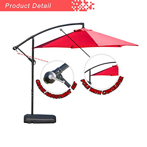 Festival Depot Outdoor Patio Umbrella Offset Cantilever Hanging Sun Umbrella with Hand Crank and Water Base/Stand for Pool Porch Deck Market Lawn
