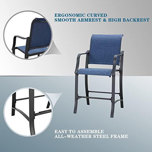 Elevated Comfort Outdoor 24.8" Counter Height Stool, Armrest Dining Chair with High Textilene Backs Metal Frame