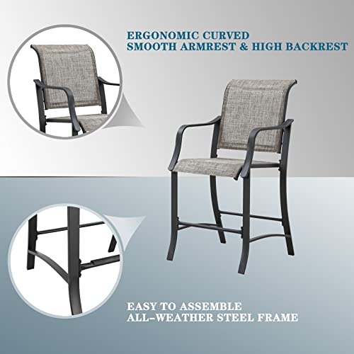Elevated Comfort Outdoor 24.8" Counter Height Stool, Armrest Dining Chair with High Textilene Backs Metal Frame 