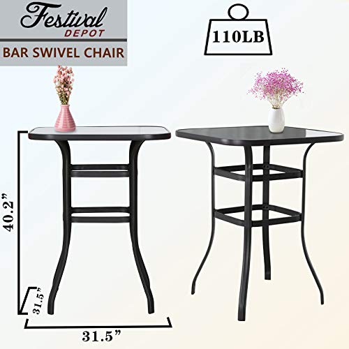 40" Tempered Glass Top Bar Height Table, Metal Square Side Table 