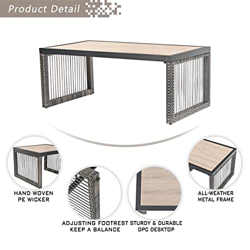 Festival Depot Wicker Patio Coffee Table All-Weather Metal Square Dining Table Waterproof Outdoor Sectional Furniture with DPC Desktop for Bistro Balcony Garden Pool Lawn Backyard 