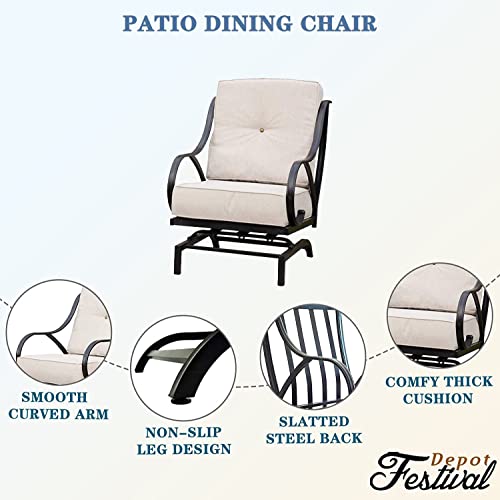 Festival Depot Outdoor Furniture Patio Dining Chair Set of 1 Piece with Blue Thick Seat and Back Cushions Premium Fabric Metal Frame Bistro Seating Armchair for Garden Yard