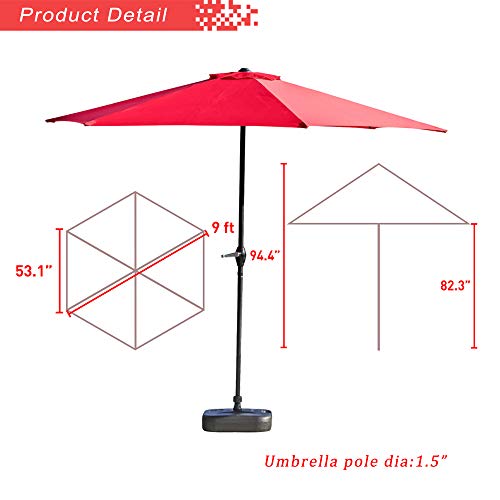 Festival Depot 9Ft Round Patio Umbrella Outdoor Market Table Umbrella with Hand Crank Open System Without Base or Stand for Deck Porch Pool Balcony