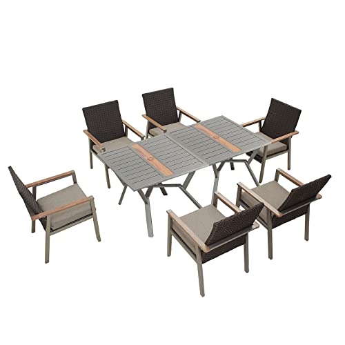 Sports Festival 14 Pieces Outdoor Sectional Sofa Furniture Set Include 6-Seats Dining Set, 5-Seats Loveseat Set Set with Metal Frame, Woven Wicker and Removable Back& Seat Cushions 