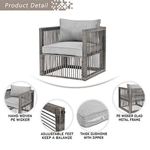 Festival Depot Wicker Patio Single Sofa, Outdoor Armchair, All-Weather Brown PE Rattan Couch Chair Waterproof Sectional Furniture for Balcony Garden Pool Lawn Backyard (Grey Thick Cushion) 