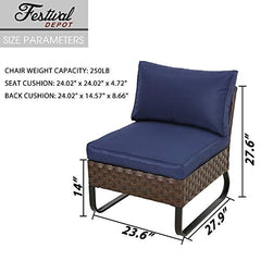 Festival Depot Dining Outdoor Patio Bistro Furniture Armless Section Chairs Wicker Rattan Premium Fabric Soft & Deep Cushions with Side U Shaped Slatted Steel Legs for Garden Yard Poolside All-Weather