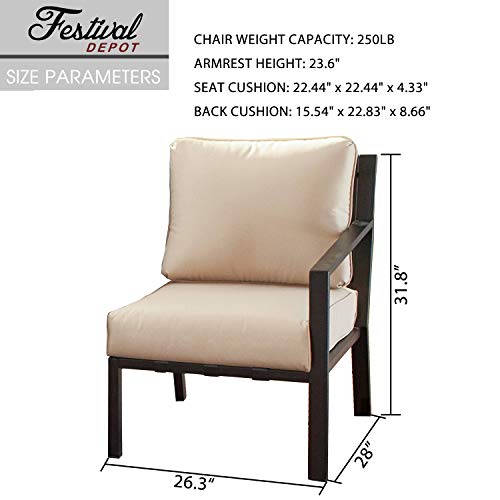 Festival Depot Patio Dining Chair Outdoor Bistro Furniture Comfort & Soft 4.3" Cushions with Metal Slatted Steel Frame Legs for Garden Poolside All-Weather 