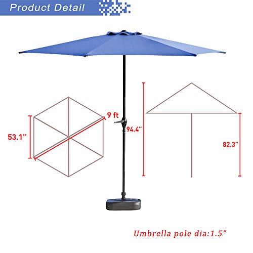 Festival Depot 9Ft Round Patio Umbrella Outdoor Market Table Umbrella with Hand Crank Open System Without Base or Stand for Deck Porch Pool Balcony
