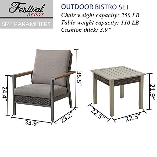 3-Pieces Patio Bistro Set Lounge Armchairs with Thick Cushions and Side Table in Metal Frame Outdoor Furniture for Deck