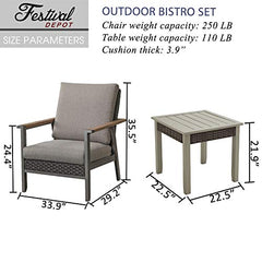 Festival Depot 3 Pieces Patio Bistro Set Lounge Armchairs with Thick Cushions and Side Table in Metal Frame Outdoor Furniture for Deck, Gray
