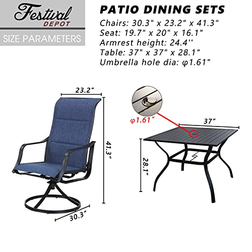 Stylish 5-Piece Outdoor 360° Swivel Armrests Dining Chairs Set with High Back Textilene Fabric and Metal Frame Table 