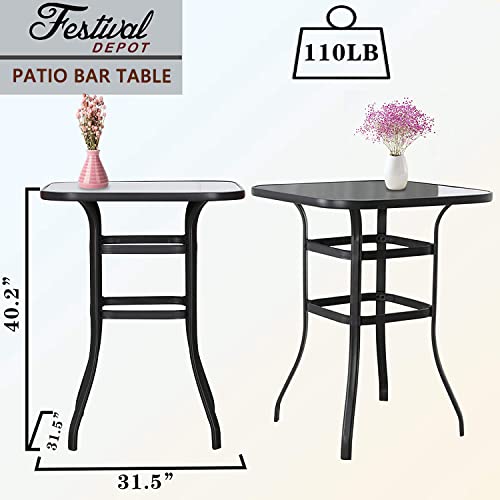 Festival Depot 5 Pcs Patio Bistro Set 360° Swivel Chairs and Bar Height Table with Tempered Glass Top Outdoor Furniture Dining Set (4 Chairs,1 Table) (Brown)