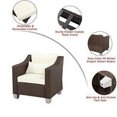 Festival Depot Patio Rattan Wicker Single Sofa Outdoor Sectional Chair with Removable Cushion Metal Frame All Weather Waterproof Furniture Seating for Garden Yard Lawn Pool (Beige)