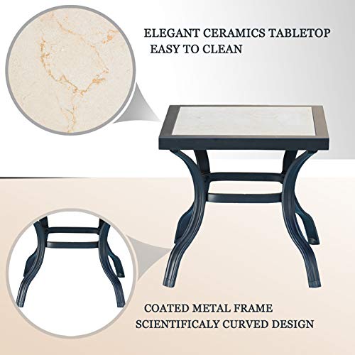 3-Piece Bistro Patio Dining Chairs Set with Square Metal Table and Seating Set with Thick Cushions 