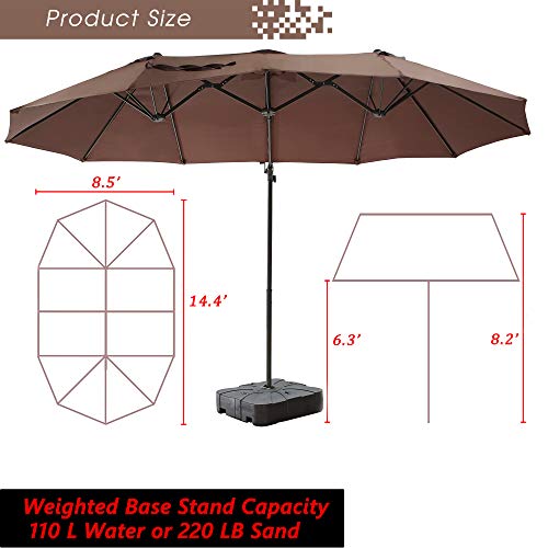 Festival Depot 14.4 ft Outdoor Patio Double-Sided Umbrella Large Hanging Twin Market Ventilation Cantilever Aluminum Offset with Steel Pole Handle Crank