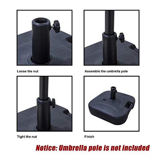 Festival Depot Umbrella Base Outdoor Patio Base 43 LB Weight Water Filled Stand Square Plastic Holder Matching Table Market Umbrella Suit Dia 1.57" for Outside Deck Garden Lawn, Black