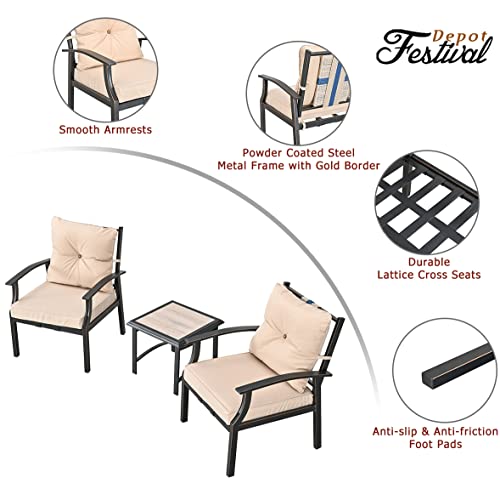 3-Piece Patio Bistro Set Conversation Set Armchair Set with Side Coffee Table 