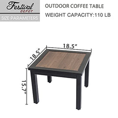 Festival Depot Outdoor Patio Side/End Table Metal Square with Wooden Finish Table Top and Steel Legs for Poolside Deck Garden (Brown)
