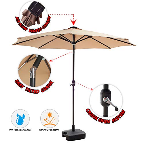 Festival Depot 8.8 FT Solar Patio Outdoor Umbrella with LED Lighted 360¡Rotation Adjustment Tilt and Crank Outdoor Market Umbrella