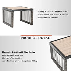 Festival Depot Wicker Patio Side Table All-Weather Metal Square Dining Coffee Table Waterproof Outdoor Sectional Furniture with DPC Desktop for Bistro Balcony Garden Pool Lawn Backyard