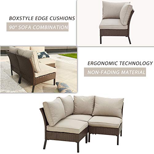 Festival Depot 3 Pieces Patio Conversation Set Sectional Corner Sofa Combination Outdoor All-Weather Wicker Metal Armless Chairs with Seating Back Cushions Garden Deck Poolside 