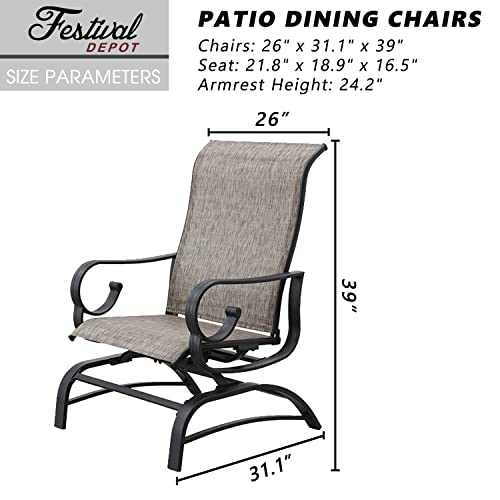 Festival Depot Patio Dining Chairs Set of 2 Outdoor Armchair Furniture with High Textilene Back and Metal Frame for Backyard Porch Lawn Deck Garden•_öGrey 