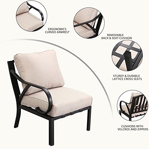 Festival Depot 1 Piece Patio Sofa Chair Outdoor Furniture Metal Armchair with Thick Seat and Back Cushions for Bistro Porch Balcony, Beige