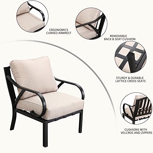 Festival Depot 1 Piece Patio Sofa Chair Outdoor Furniture Metal Armchair with Thick Seat and Back Cushions for Bistro Porch Balcony, Beige 