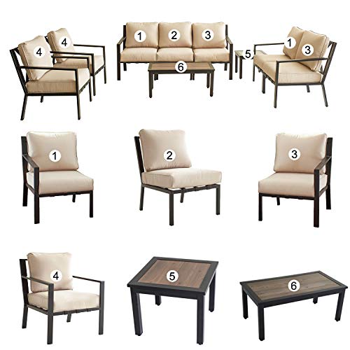 Festival Depot Outdoor Furniture Patio Conversation Sets Loveseat Armchair, All-Weather Black X Slatted Backrest Chairs with Coffee Side Table and Thick Soft Removable Couch Cushions