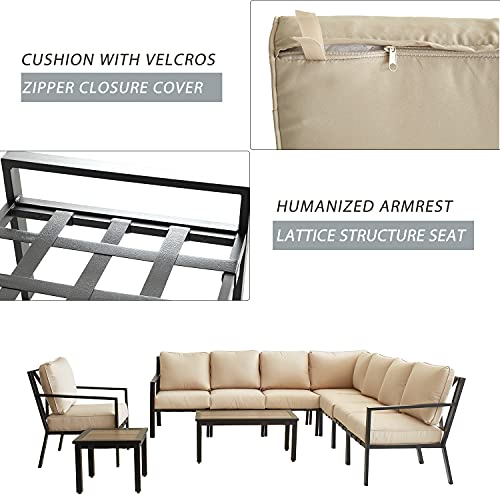Festival Depot Outdoor Furniture Patio Conversation Sets Loveseat Armchair, All-Weather Black X Slatted Backrest Chairs with Coffee Side Table and Thick Soft Removable Couch Cushions 