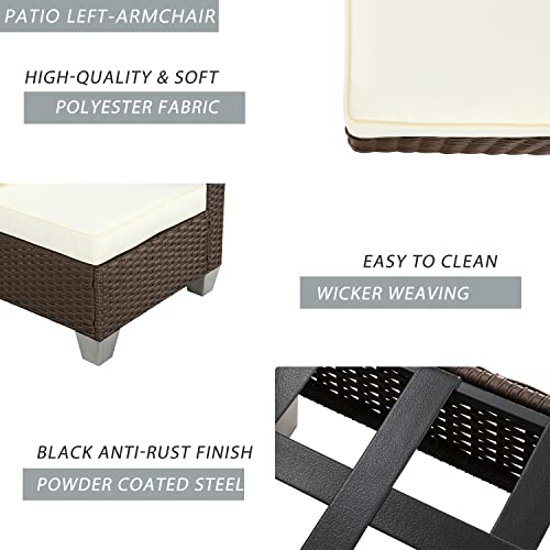 Festival Depot Patio Rattan Wicker Single Sofa Outdoor Sectional Chair with Removable Cushion Metal Frame All Weather Waterproof Furniture Seating for Garden Yard Lawn Pool (Beige)