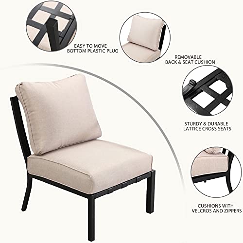 Festival Depot 1 Piece Patio Sofa Chair Outdoor Furniture Metal Armchair with Thick Seat and Back Cushions for Bistro Porch Balcony, Beige