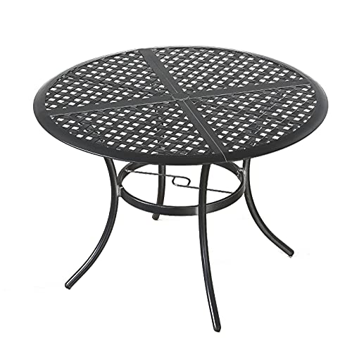 Festival Depot Patio Outdoor Dinning Table with 2.04" Umbrella Hole Metal Table with Collapsible Tabletop for Garden Poolside Deck (Round)