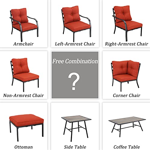 Festival Depot Patio Dining Armchair Outdoor Bistro Single Sofa with Removable Thick Cushion Metal Frame All Weather Sectional Conversation Furniture for Backyard Pool Deck Garden (Red) 