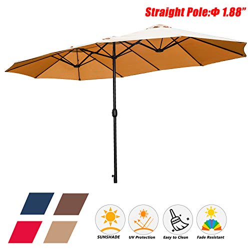 Festival Depot 14.7 ft Patio Umbrella Outdoor Large Twin Umbrella Double-Sided Ventilation Sun Canopy Market Umbrella with Aluminum Pole Handle Crank Without Base for Garden, Poolside, Deck 