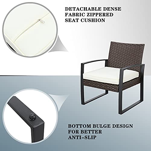 Festival Depot 5 Pieces Outdoor Furniture Patio All-Weather Rattan Conversation Set Armchair, Ottoman with Cushions and Coffee Table with Glass and Metal Frame for Garden Deck Poolside Balcony