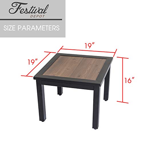Festival Depot Metal Outdoor Side Table Patio Bistro Dining Table Wood-Like Aluminum-Plastic Table Top with Steel Legs 