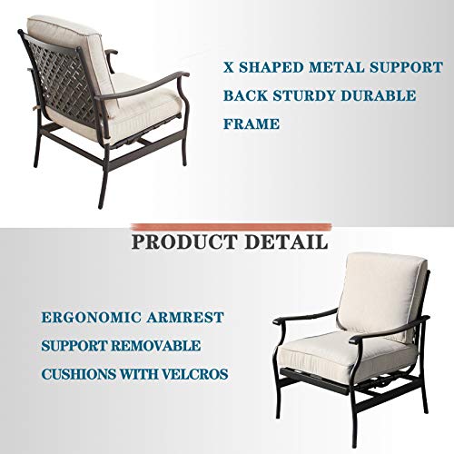 Festival Depot 4pc 4 Seats Patio Conversation Outdoor ArmChairs Loveseat Set with Coffee Table Fabric Metal Frame Furniture Garden Bistro Seating Thick Soft Cushions 