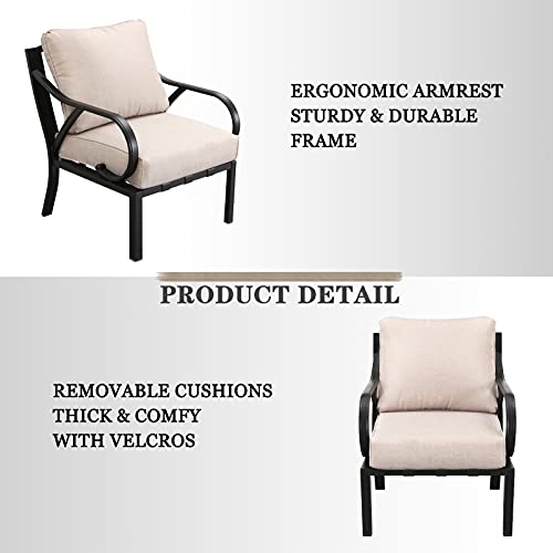 Festival Depot 1 Piece Patio Sofa Chair Outdoor Furniture Metal Armchair with Thick Seat and Back Cushions for Bistro Porch Balcony, Beige 