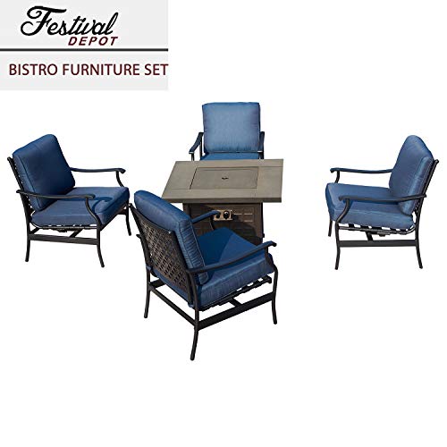 Festival Depot Patio Conversation Set Outdoor Furniture 50,000 BTU Propane Fire Pit Table Gas and Armrest Chair with Thick & Soft Cushions for Garden, Pool, Backyard