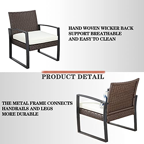 Festival Depot 5 Pieces Outdoor Furniture Patio All-Weather Rattan Conversation Set Armchair, Ottoman with Cushions and Coffee Table with Glass and Metal Frame for Garden Deck Poolside Balcony