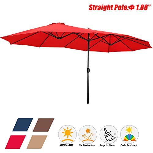 Festival Depot 14.7 ft Patio Outdoor Double-Sided Umbrella Large Twin Market Ventilation Aluminum Crank for Porch, Deck, Backyard and Pool 