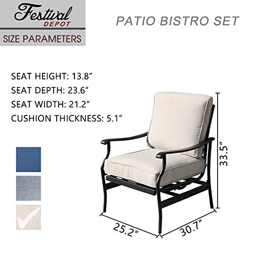 Festival Depot 2 of Outdoor Patio Bistro Armrest Chairs with Cushions Set Premium Fabric Metal Frame Furniture Set Garden Dining Seating Chair Thick & Soft Cushions