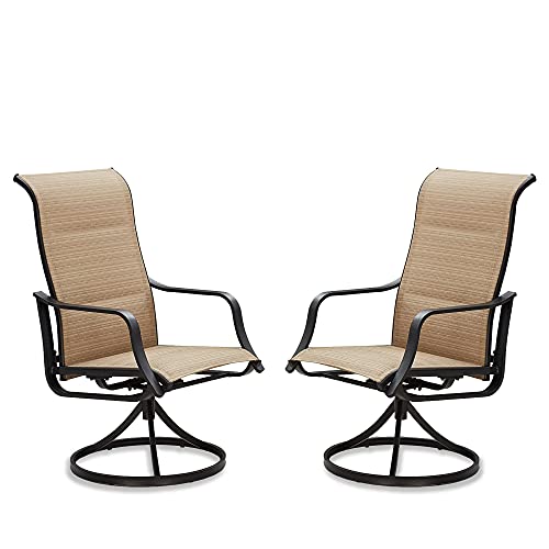 Festival Depot Patio Chairs Set of Outdoor Dining Chair Metal Swivel Armchairs with Textilene Fabric and High Back for Backyard Deck Garden