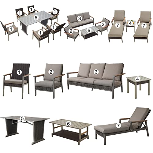 Sports Festival 14 Pieces Outdoor Sectional Sofa Furniture Set Include 6-Seats Dining Set, 5-Seats Loveseat Set Set with Metal Frame, Woven Wicker and Removable Back& Seat Cushions 
