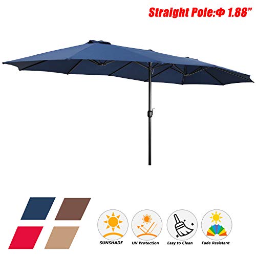 Festival Depot 14.7 ft Patio Outdoor Double-Sided Umbrella Large Twin Market Ventilation Aluminum Crank for Porch, Deck, Backyard and Pool 
