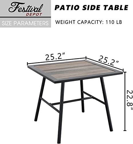 Festival Depot 5 Pcs Patio Bistro Sets Outdoor Conversation Furniture with 4 Dining Armchairs and 1 Square Coffee Table for Bar Indoor Home Garden Pool Porch (Beige)